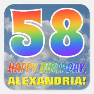 Rainbow Look "58" & "HAPPY BIRTHDAY", Clouds, Sky Square Sticker
