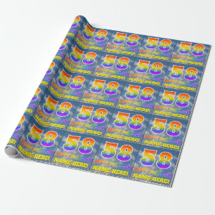 Rainbow Look "58" & "HAPPY BIRTHDAY", Clouds, Sky Wrapping Paper