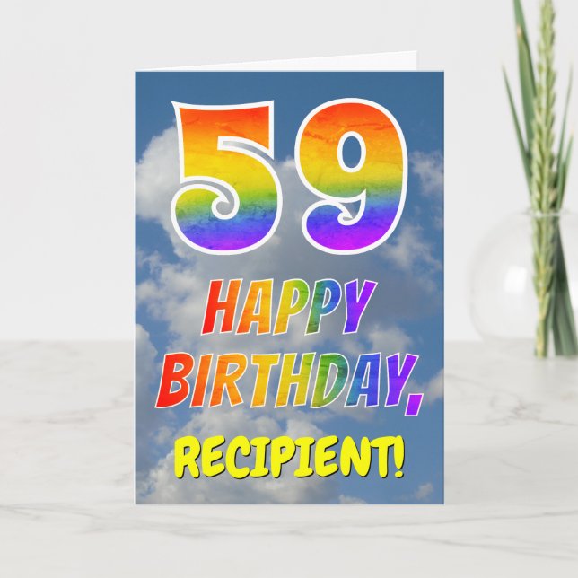 Rainbow Look "59" & "HAPPY BIRTHDAY", Clouds, Sky Card (Front)