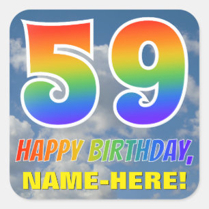 Rainbow Look "59" & "HAPPY BIRTHDAY", Clouds, Sky Square Sticker