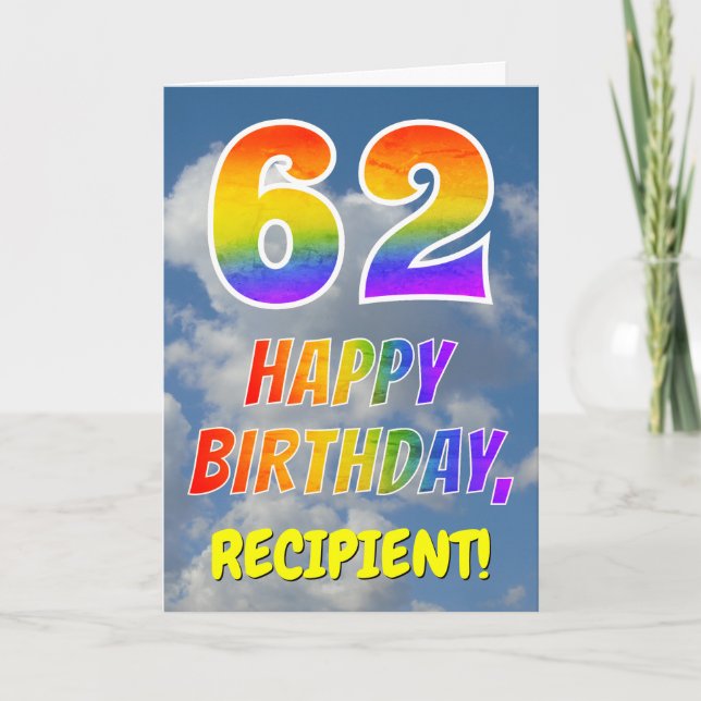 Rainbow Look "62" & "HAPPY BIRTHDAY", Clouds, Sky Card (Front)