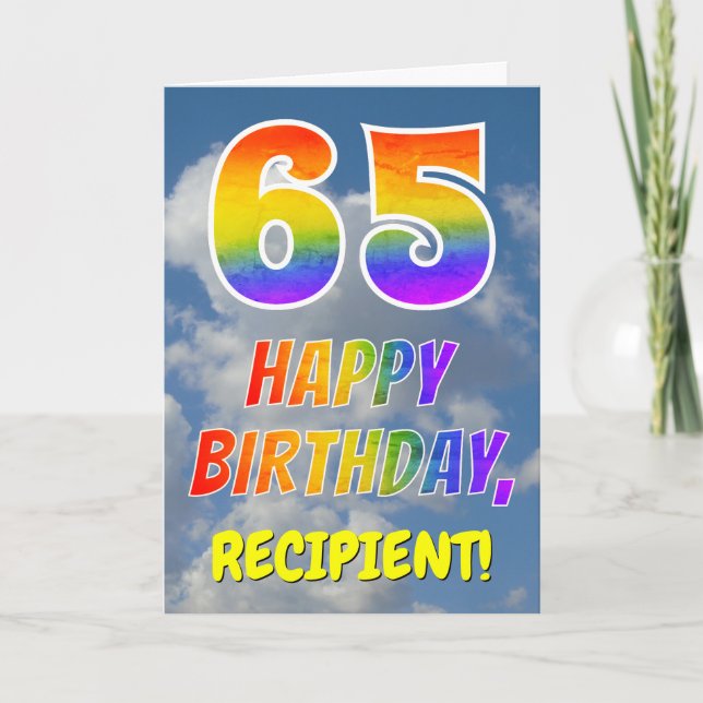 Rainbow Look "65" & "HAPPY BIRTHDAY", Clouds, Sky Card (Front)