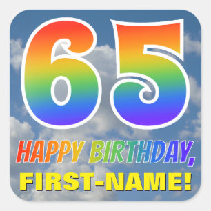 Rainbow Look "65" & "HAPPY BIRTHDAY", Clouds, Sky Square Sticker