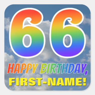 Rainbow Look "66" & "HAPPY BIRTHDAY", Clouds, Sky Square Sticker