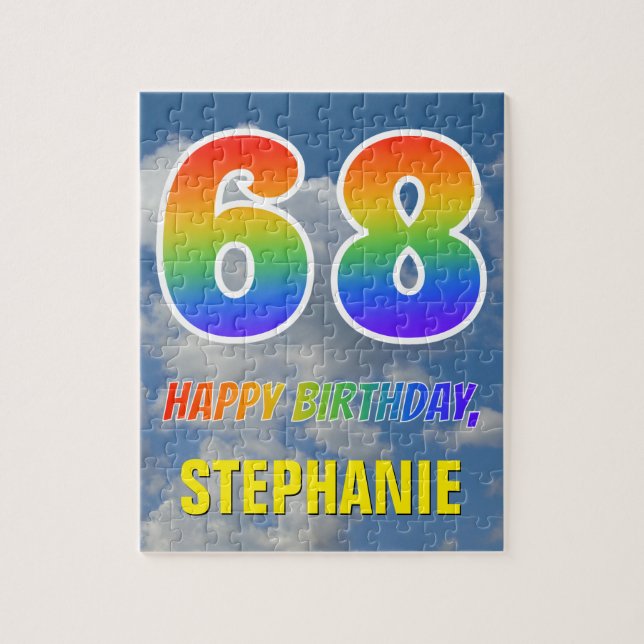 Rainbow Look "68" & "HAPPY BIRTHDAY", Cloudy Sky Jigsaw Puzzle (Vertical)