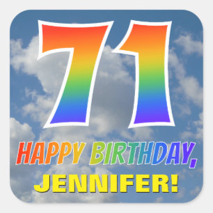 Rainbow Look "71" & "HAPPY BIRTHDAY", Clouds, Sky Square Sticker