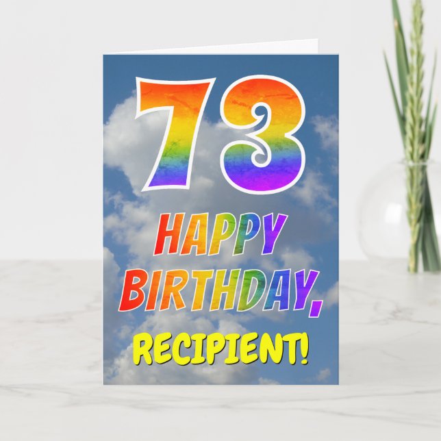 Rainbow Look "73" & "HAPPY BIRTHDAY", Clouds, Sky Card (Front)