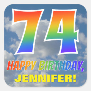 Rainbow Look "74" & "HAPPY BIRTHDAY", Clouds, Sky Square Sticker