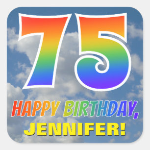 Rainbow Look "75" & "HAPPY BIRTHDAY", Clouds, Sky Square Sticker