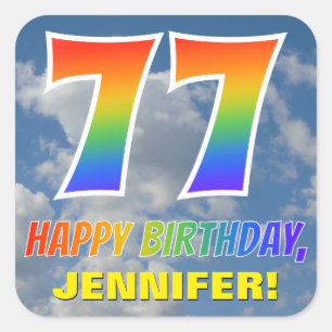 Rainbow Look "77" & "HAPPY BIRTHDAY", Clouds, Sky Square Sticker