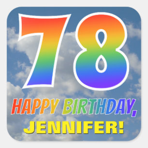 Rainbow Look "78" & "HAPPY BIRTHDAY", Clouds, Sky Square Sticker