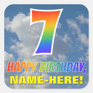 Rainbow Look "7" & "HAPPY BIRTHDAY", Clouds, Sky Square Sticker