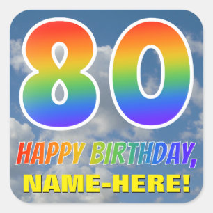 Rainbow Look "80" & "HAPPY BIRTHDAY", Clouds, Sky Square Sticker