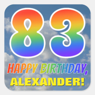 Rainbow Look "83" & "HAPPY BIRTHDAY", Clouds, Sky Square Sticker