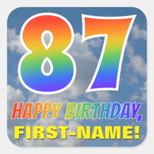 Rainbow Look "87" & "HAPPY BIRTHDAY", Clouds, Sky Square Sticker