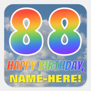 Rainbow Look "88" & "HAPPY BIRTHDAY", Clouds, Sky Square Sticker