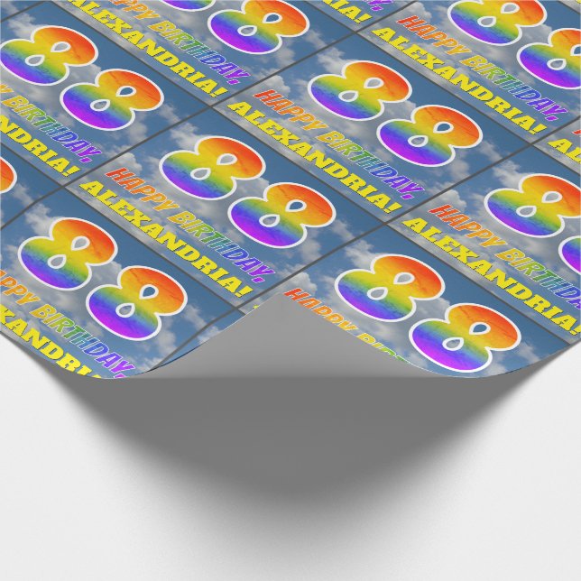 Rainbow Look "88" & "HAPPY BIRTHDAY", Clouds, Sky Wrapping Paper (Corner)