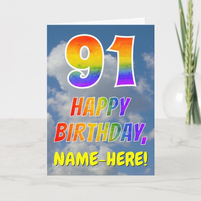 Rainbow Look "91" & "HAPPY BIRTHDAY", Clouds, Sky Card (Front)