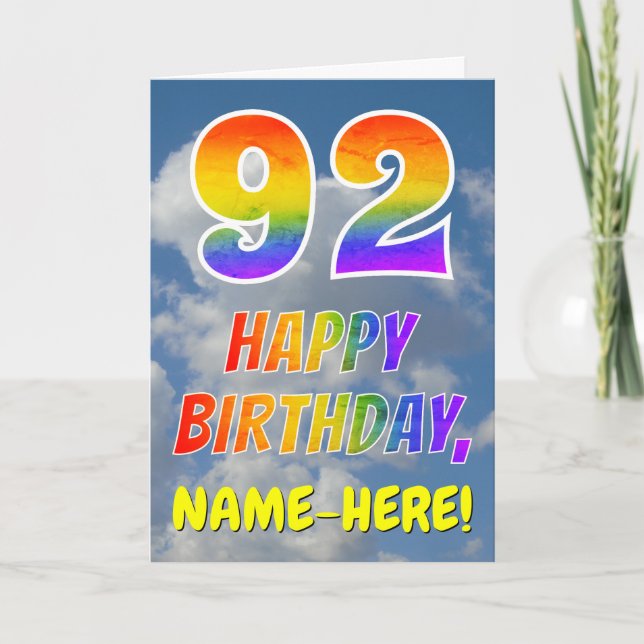 Rainbow Look "92" & "HAPPY BIRTHDAY", Clouds, Sky Card (Front)
