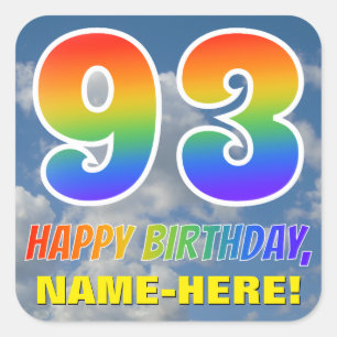 Rainbow Look "93" & "HAPPY BIRTHDAY", Clouds, Sky Square Sticker