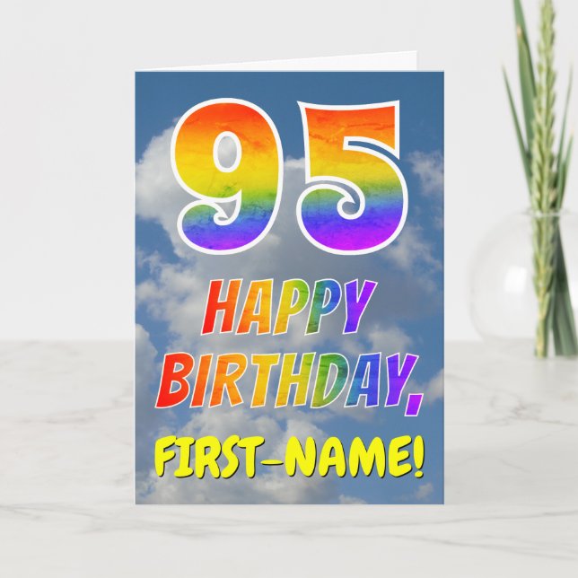 Rainbow Look "95" & "HAPPY BIRTHDAY", Clouds, Sky Card (Front)