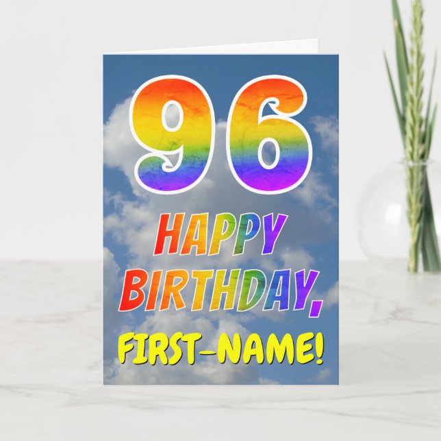 Rainbow Look "96" & "HAPPY BIRTHDAY", Clouds, Sky Card (Front)