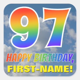 Rainbow Look "97" & "HAPPY BIRTHDAY", Clouds, Sky Square Sticker
