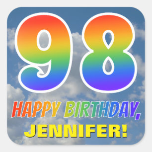 Rainbow Look "98" & "HAPPY BIRTHDAY", Clouds, Sky Square Sticker