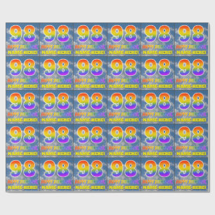 Rainbow Look "98" & "HAPPY BIRTHDAY", Clouds, Sky Wrapping Paper