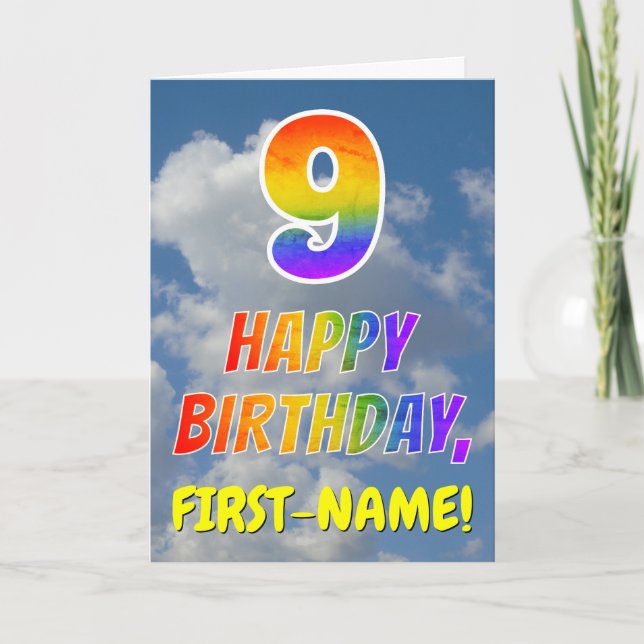 Rainbow Look "9" & "HAPPY BIRTHDAY", Clouds, Sky Card (Front)