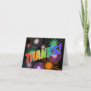 Rainbow Look "THANKS!", Fireworks Inspired Pattern Thank You Card