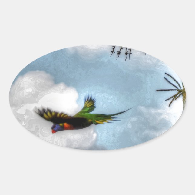 RAINBOW LORIKEET AUSTRALIA ART EFFECTS OVAL STICKER (Front)