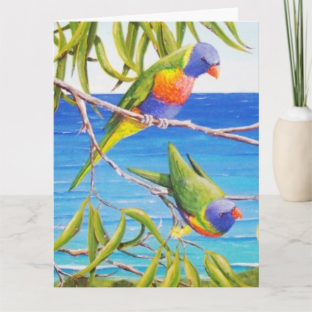 Rainbow Lorikeet Beachy Blue Australian Painting C Card (Front)