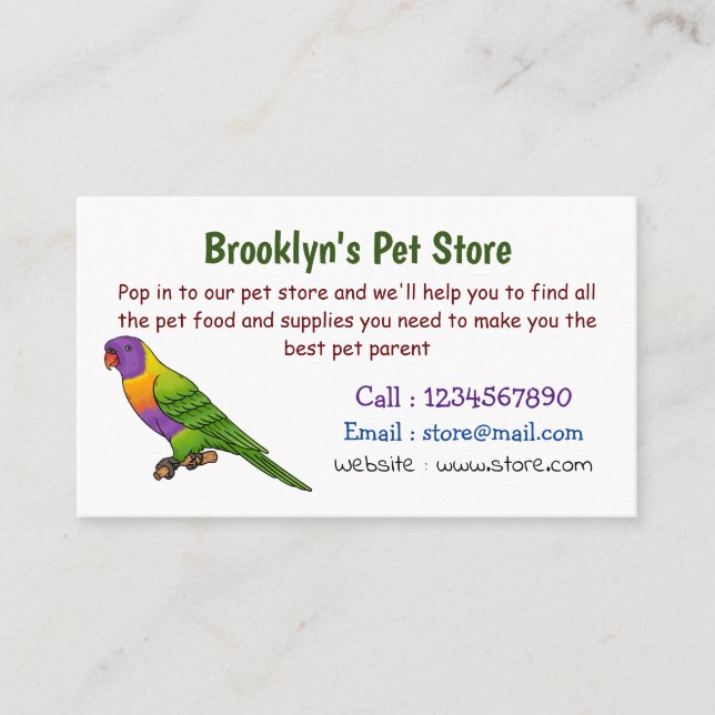 Rainbow lorikeet bird cartoon illustration  business card (Front)