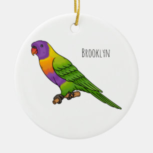 Rainbow lorikeet bird cartoon illustration  ceramic tree decoration