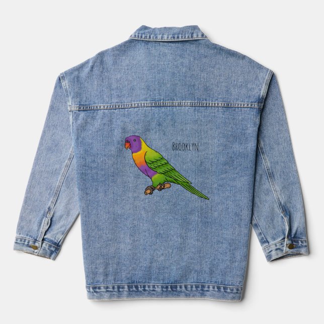 Rainbow lorikeet bird cartoon illustration denim jacket (Back)