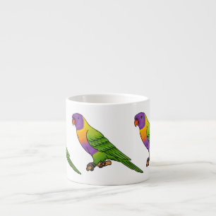 Rainbow lorikeet bird cartoon illustration  espresso cup
