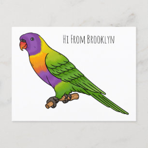 Rainbow lorikeet bird cartoon illustration  postcard