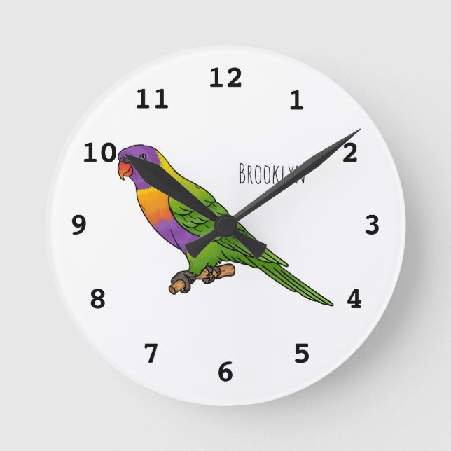 Rainbow lorikeet bird cartoon illustration  round clock (Front)