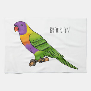 Rainbow lorikeet bird cartoon illustration tea towel