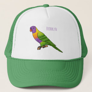 Rainbow lorikeet bird cartoon illustration  trucker hat