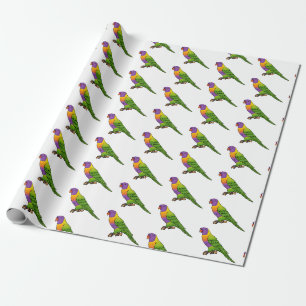 Rainbow lorikeet bird cartoon illustration wrapping paper
