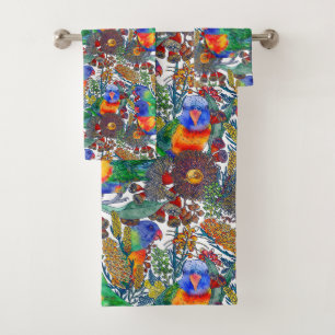 Rainbow Lorikeet Botanical Garden Bath Towel Set