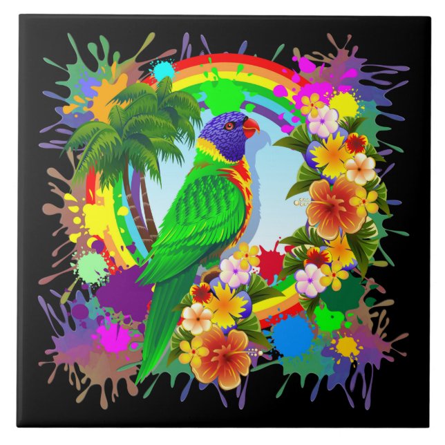 Rainbow Lorikeet Parrot Ceramic Photo Tile (Front)