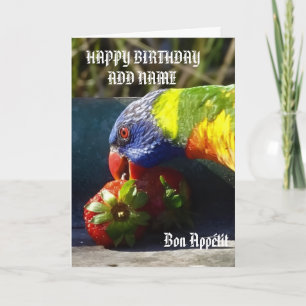 Rainbow Lorikeet with Strawberry Birthday Card