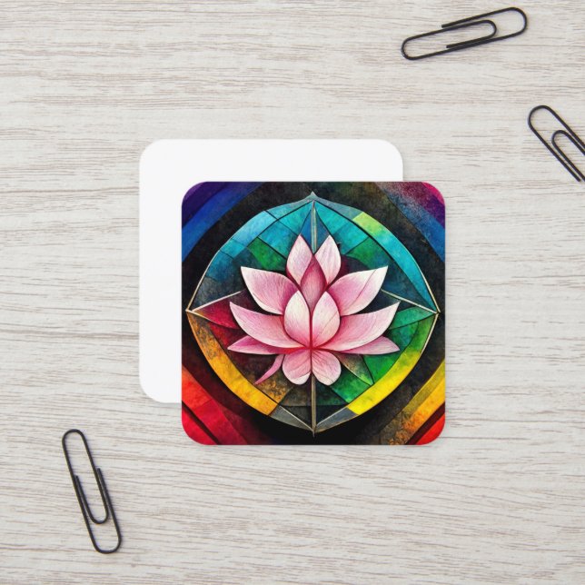 Rainbow lotus flower square business card (Front/Back In Situ)