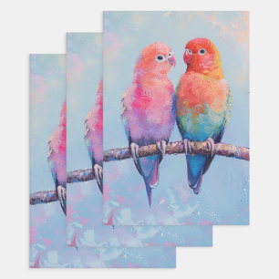 Rainbow Love Birds Decoupage Wrapping Paper Sheet