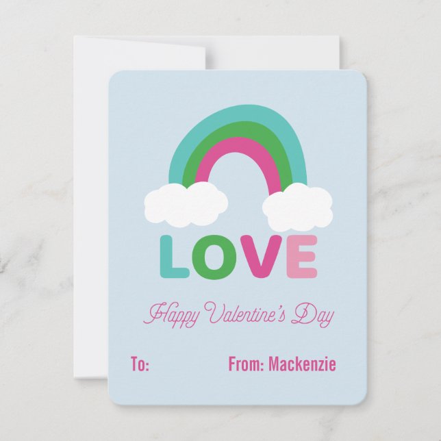 Rainbow Love Childrens Classroom Valentine Holiday Card (Front)