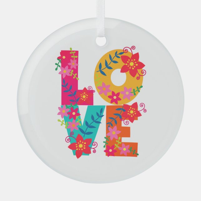Rainbow Love Glass Tree Decoration (Front)