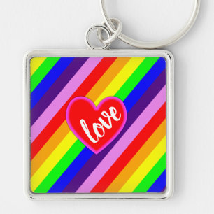 Rainbow Love Heart Classic Pride Dynamic Stripes Key Ring